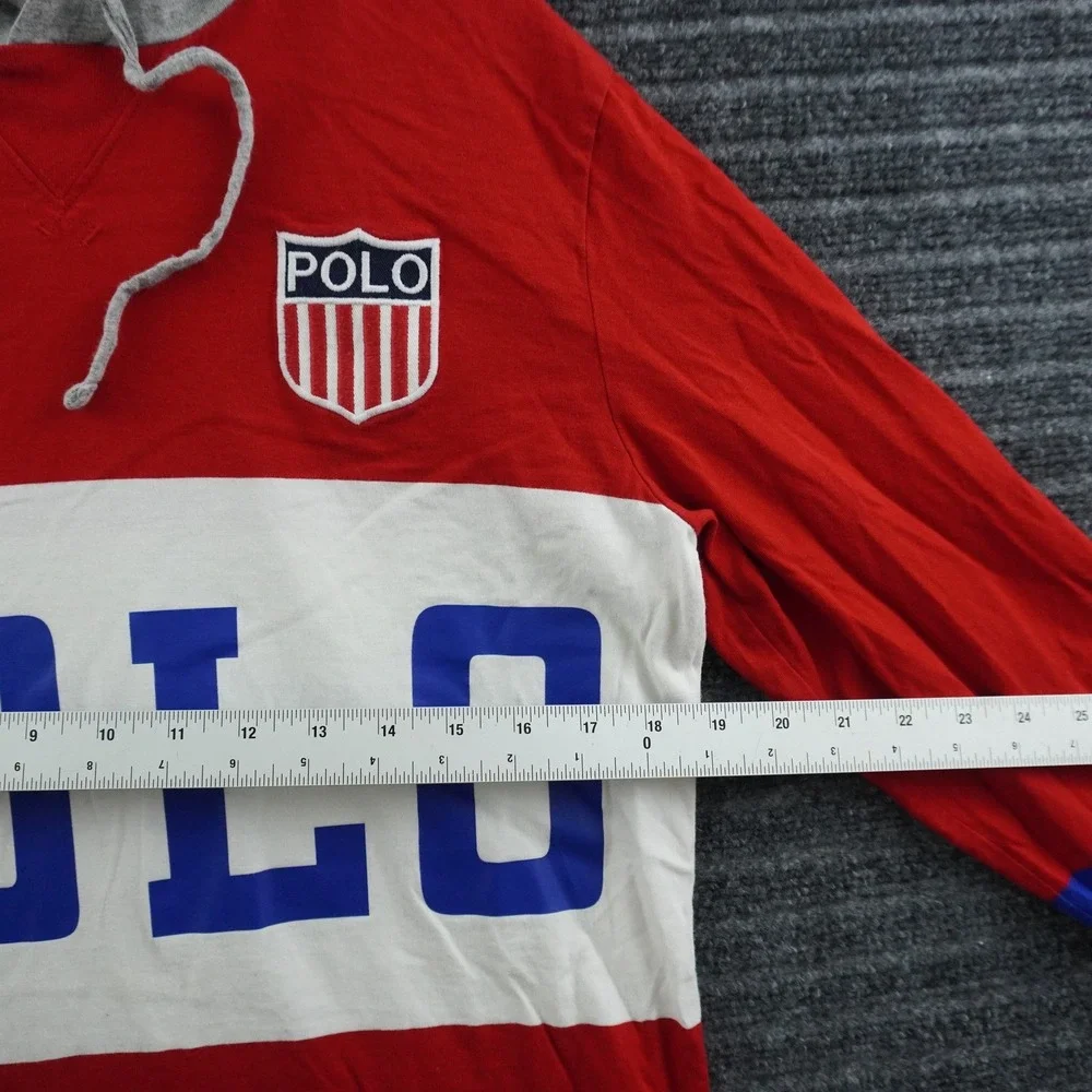 Polo Ralph Lauren Hooded T-Shirt Mens Small Red Colorblock Track Graphic
